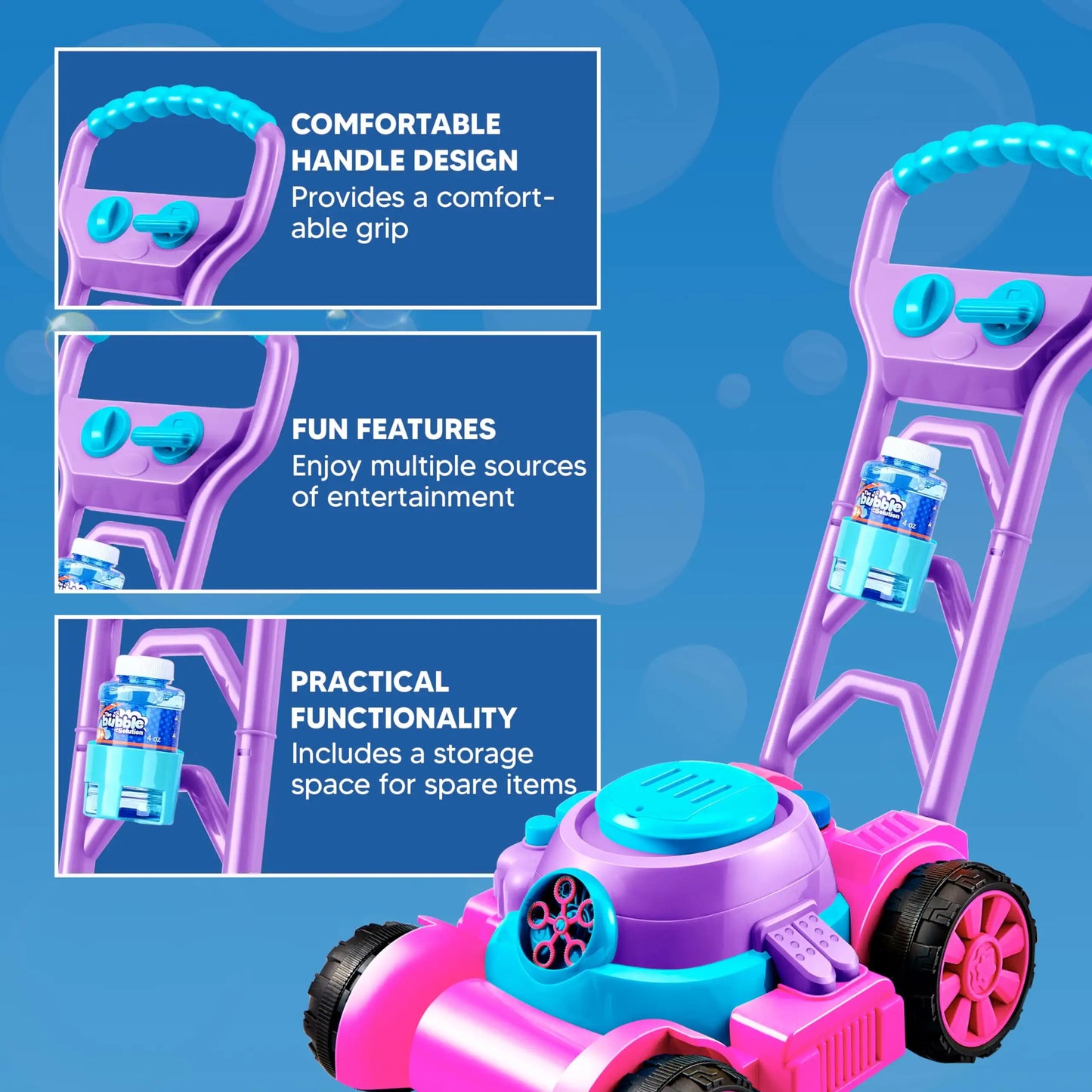 Joyfy Bubble Blower Lawn Mower Toy for Kids 3-6 Summer
