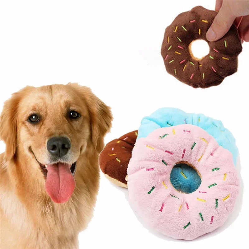PetMundo Soft Donut Dog Toys Plush Squeaky Interactive Chew Toy