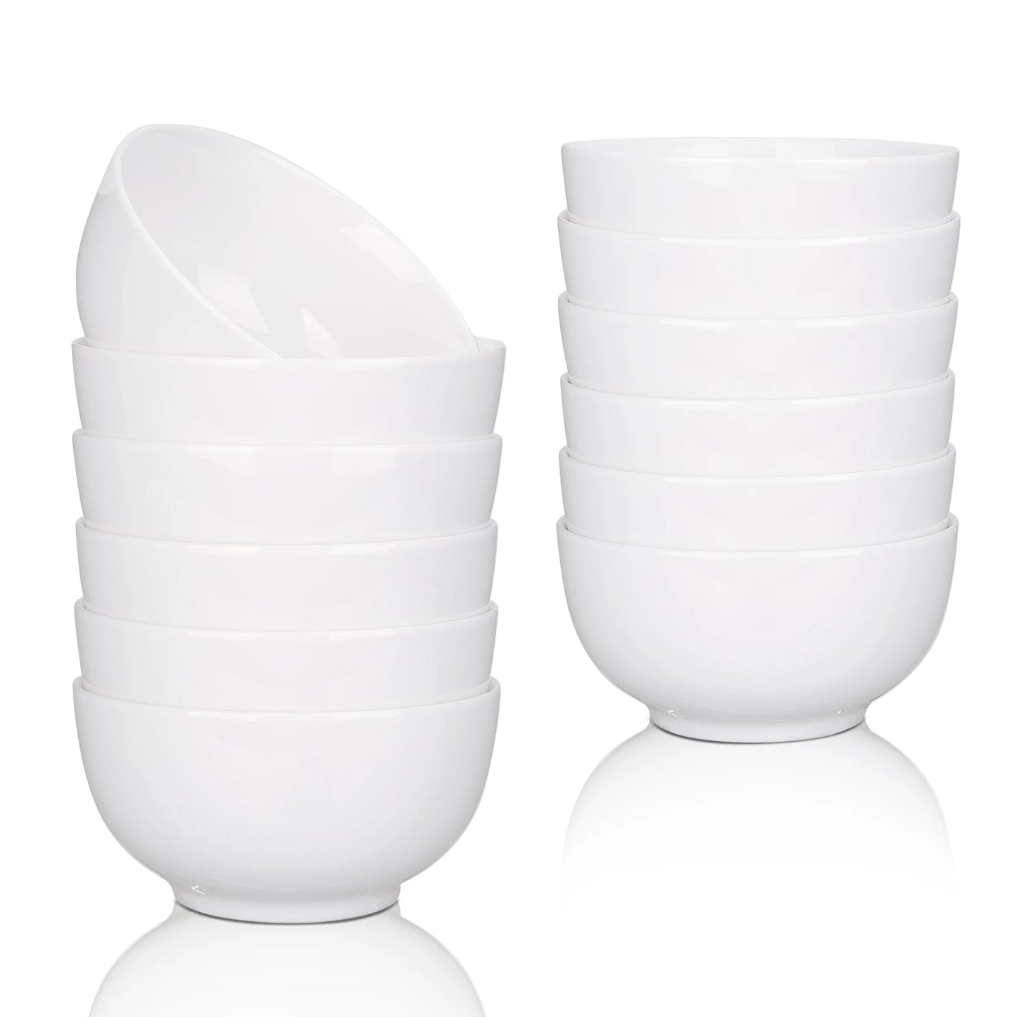 Porcelain Bowls Set Eight Pack Premium White Ceramic Microwave Dishwasher Safe