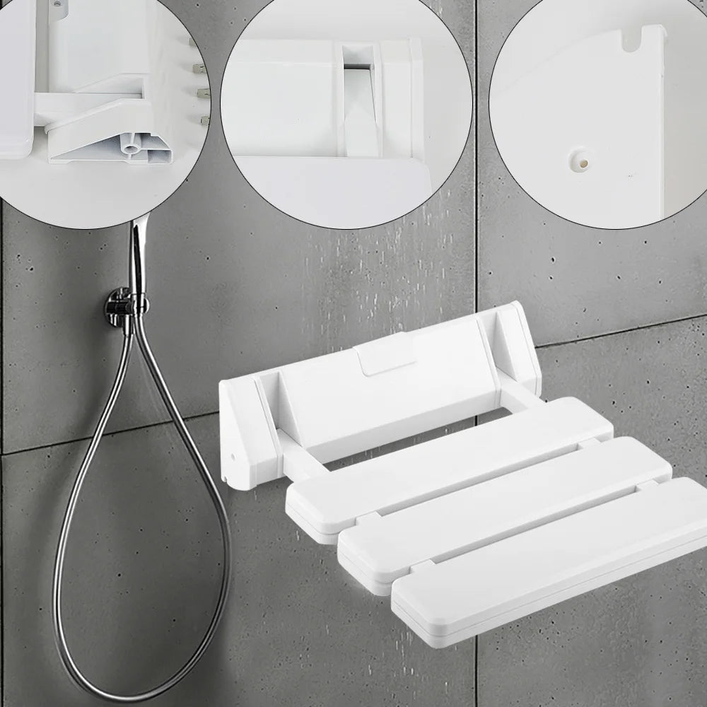 Folding Shower Seat Wall Mount Stool Supports 130kg Load Capacity