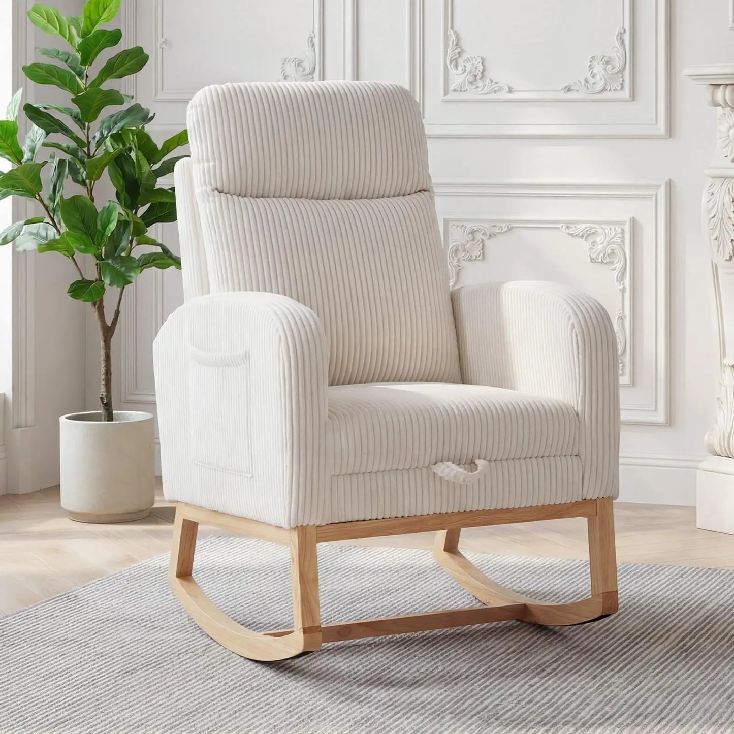 Modern Corduroy Nursery Glider Rocker Chair With Footrest