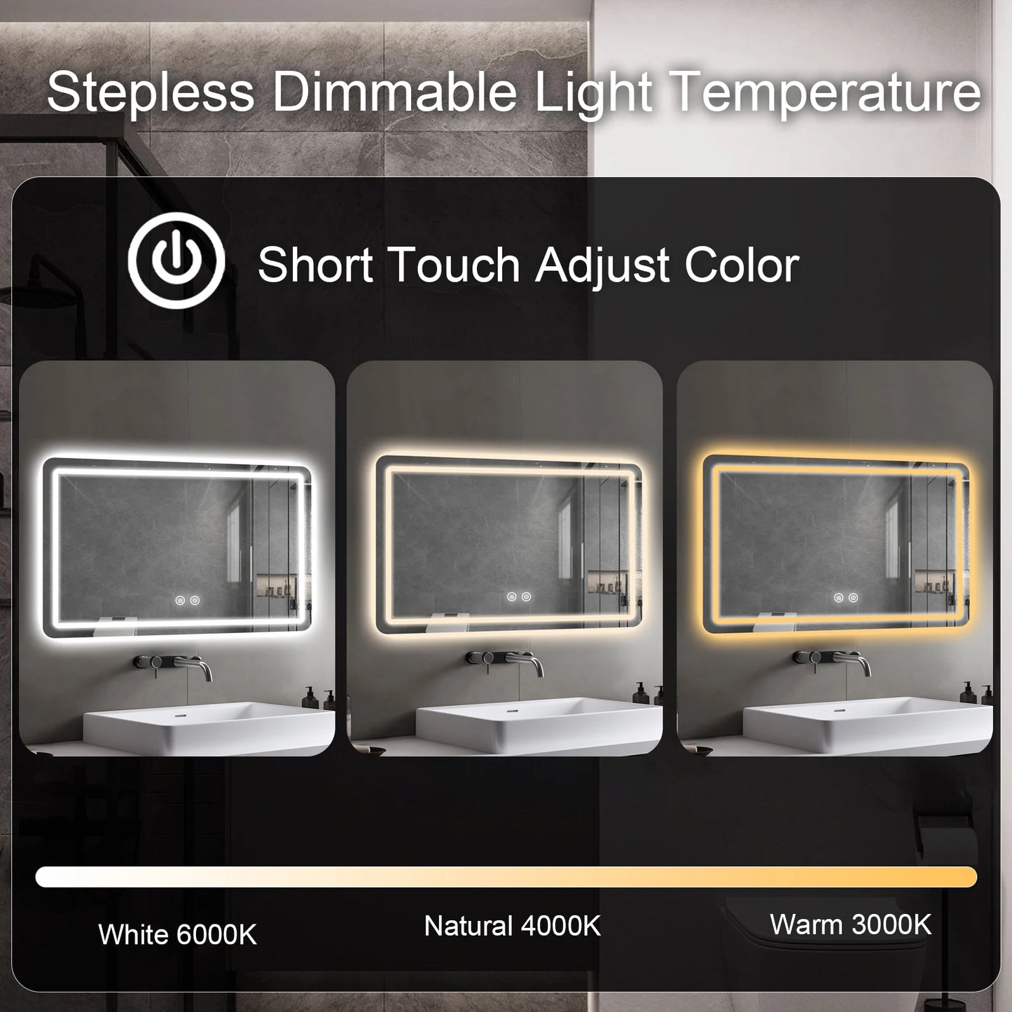 Mygiivovo Led Fogless Wall Mounted Bathroom Mirror With Backlit Demister