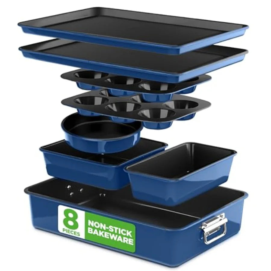 8 Piece Nonstick Bakeware Set Oven Safe PFOA Free Durable