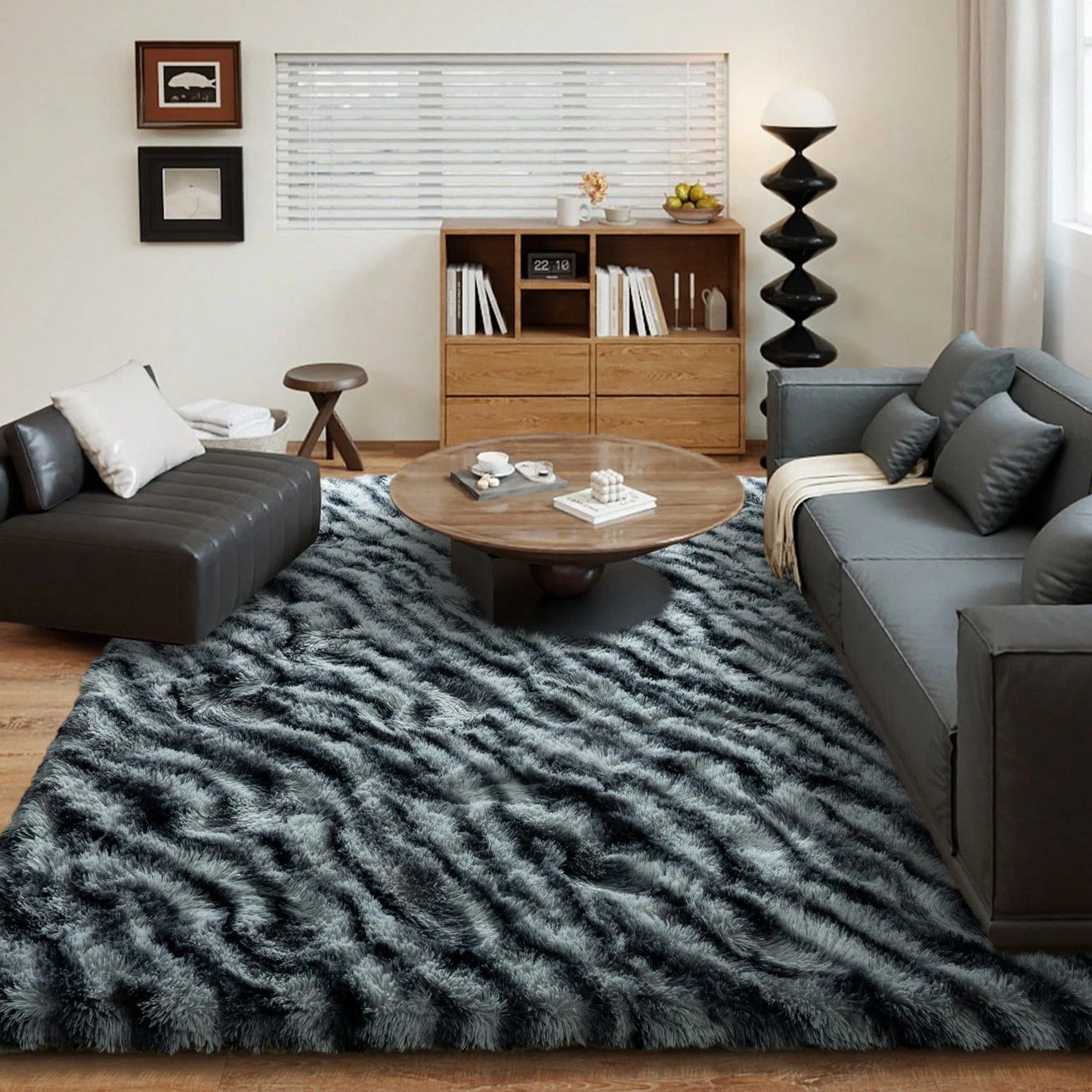 Fluffy Zebra Print Shag Rug For Living Room And Bedroom