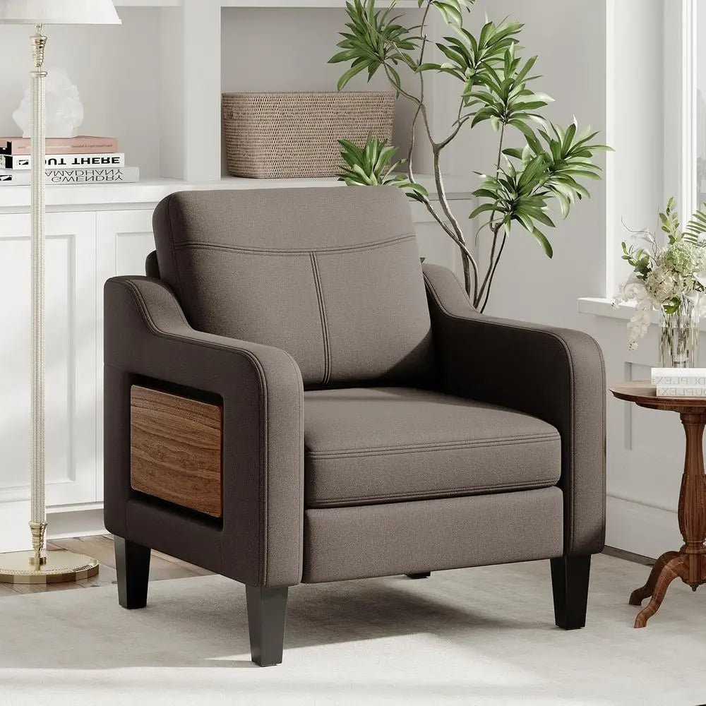 Elegant Linen Upholstered Armchair With Solid Wood Living Room Furniture