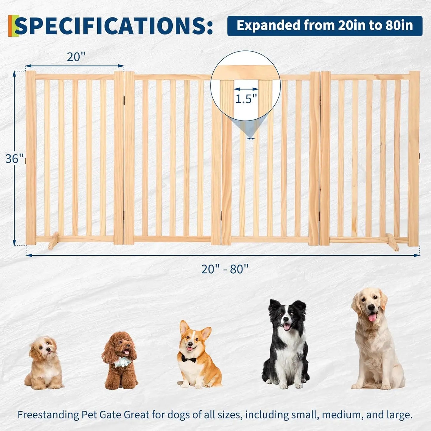 HiMISS Freestanding Wooden Dog Gate For Doorways And Stairs