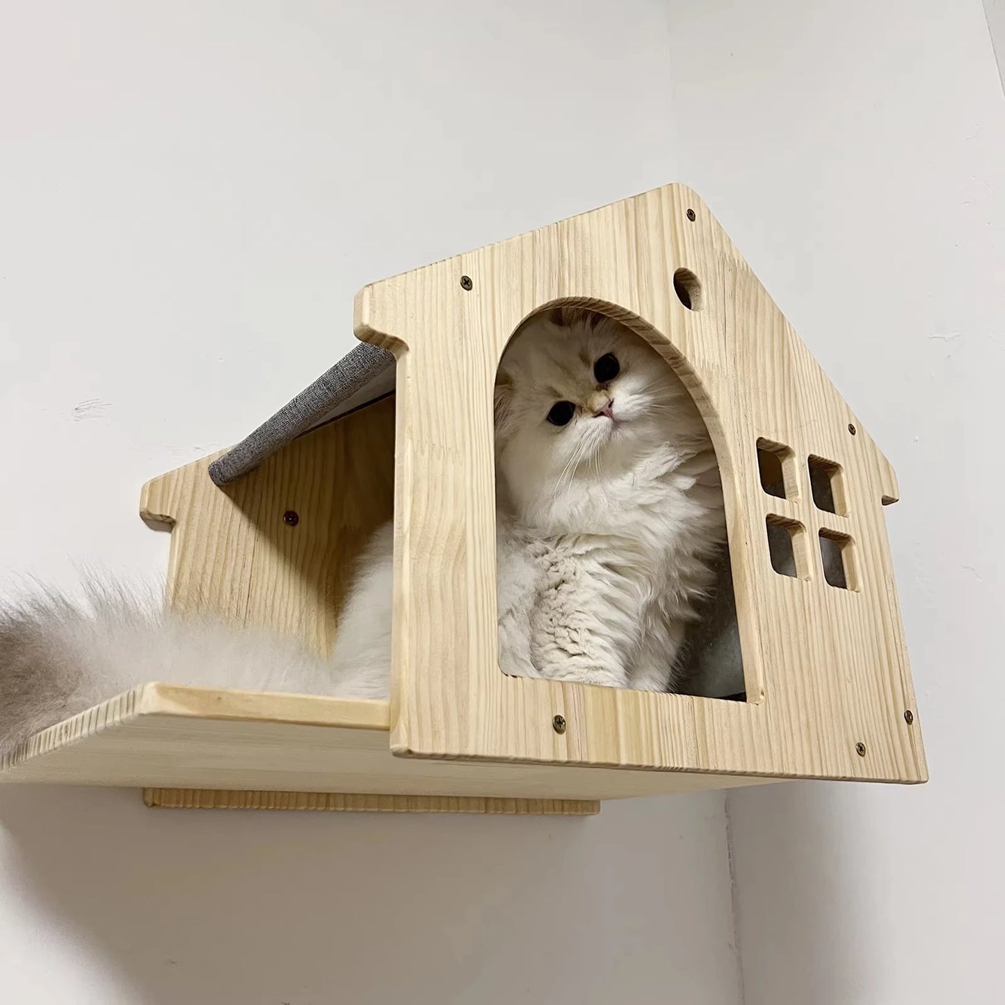 Wooden Wall Mounted Cat Condo Villa Shelf For Cats