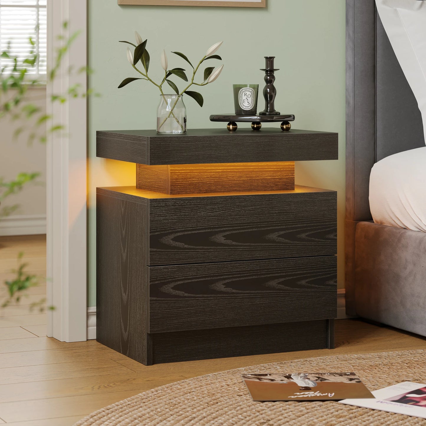 Cubehom LED Nightstands With 2 Drawers And RGB Lighting