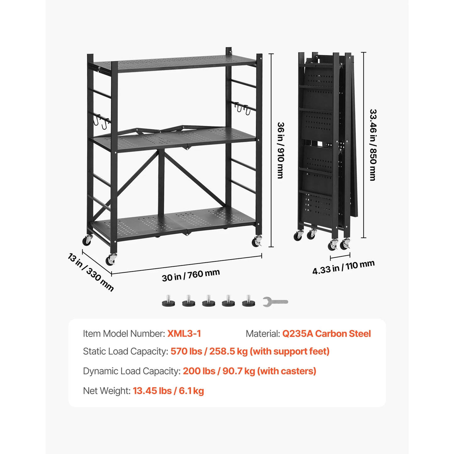 SucceBuy Foldable Wheeled Metal Storage Shelf For Garage And Kitchen