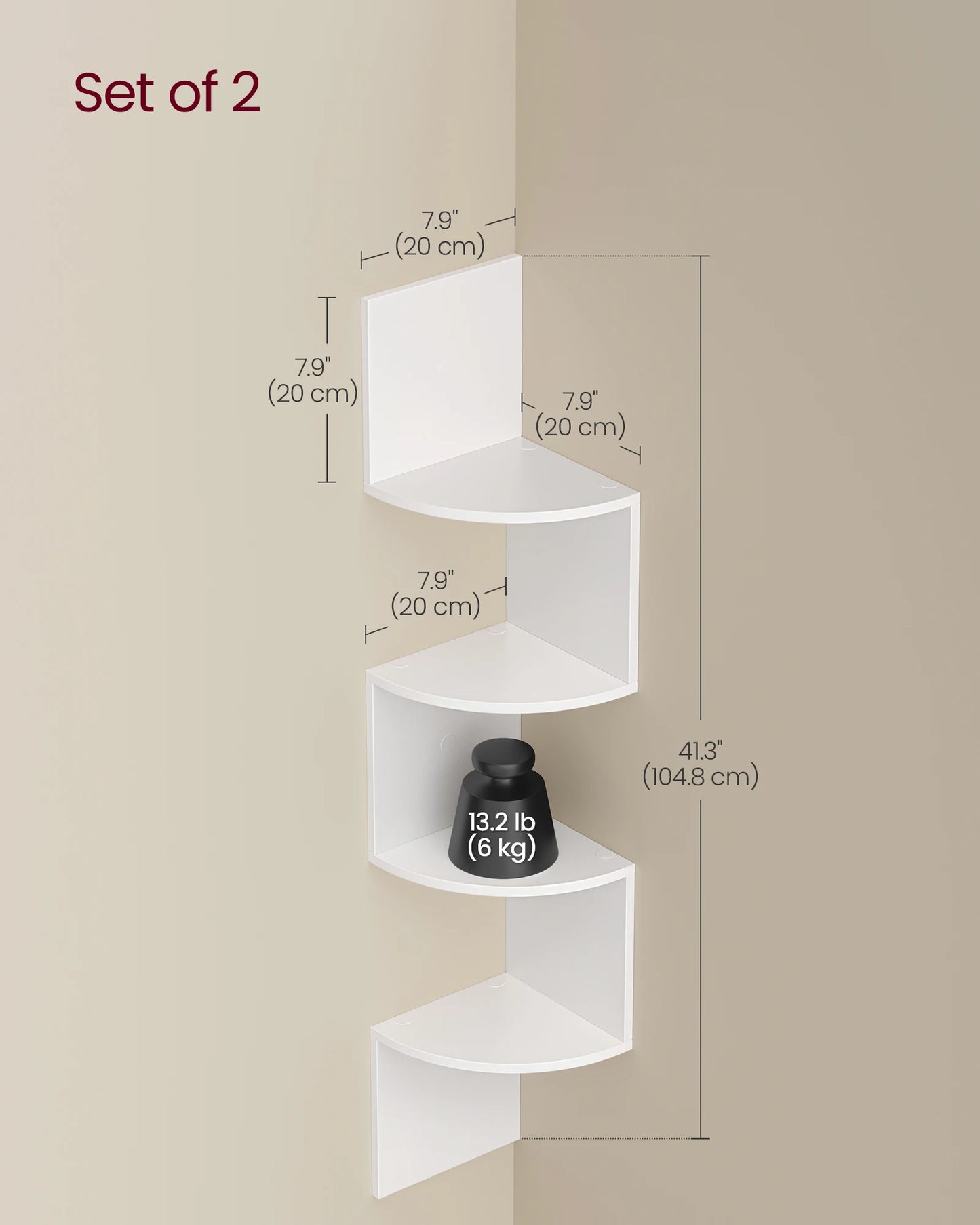 VASAGLE Corner Shelves Set Of 2 Wall Mount 4-Tier Floating