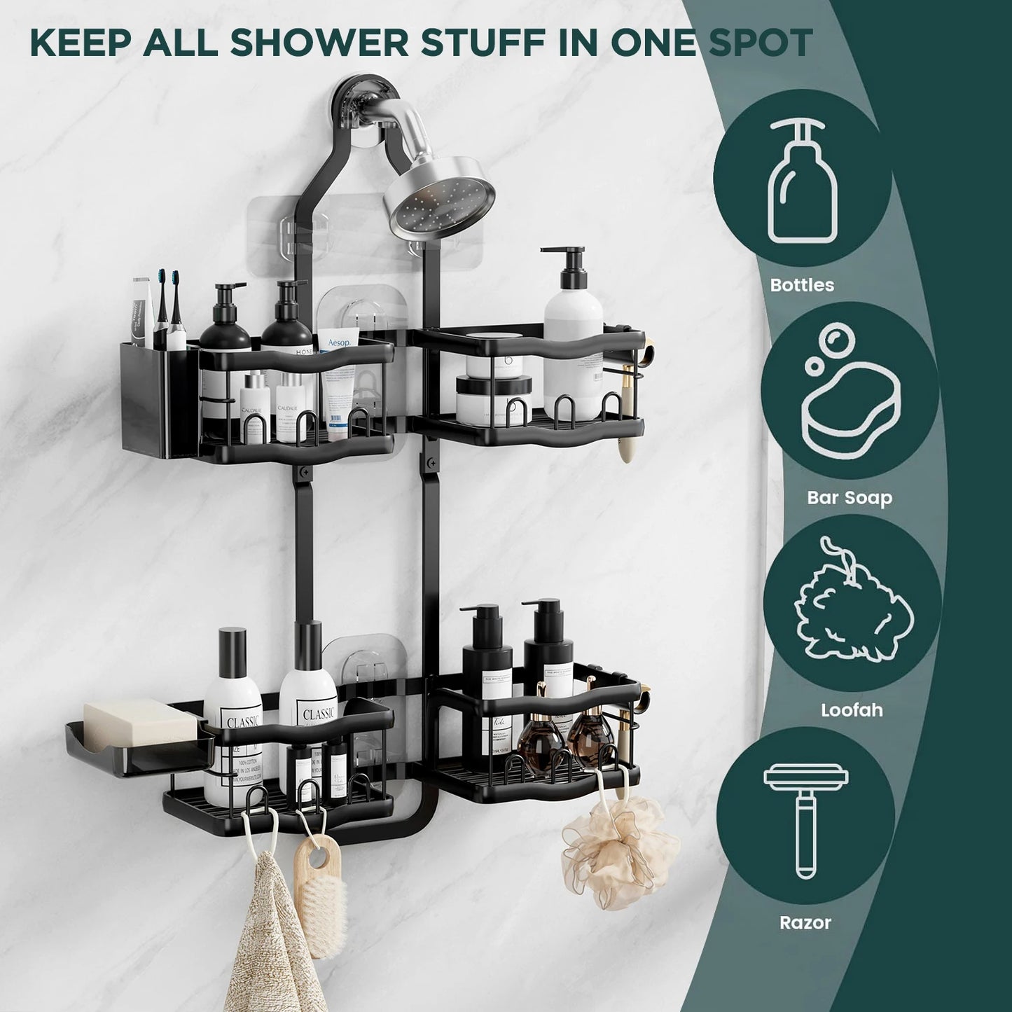 No Drilling Metal Double Layer Shelf Rust Resistant Quick Dry Bathroom