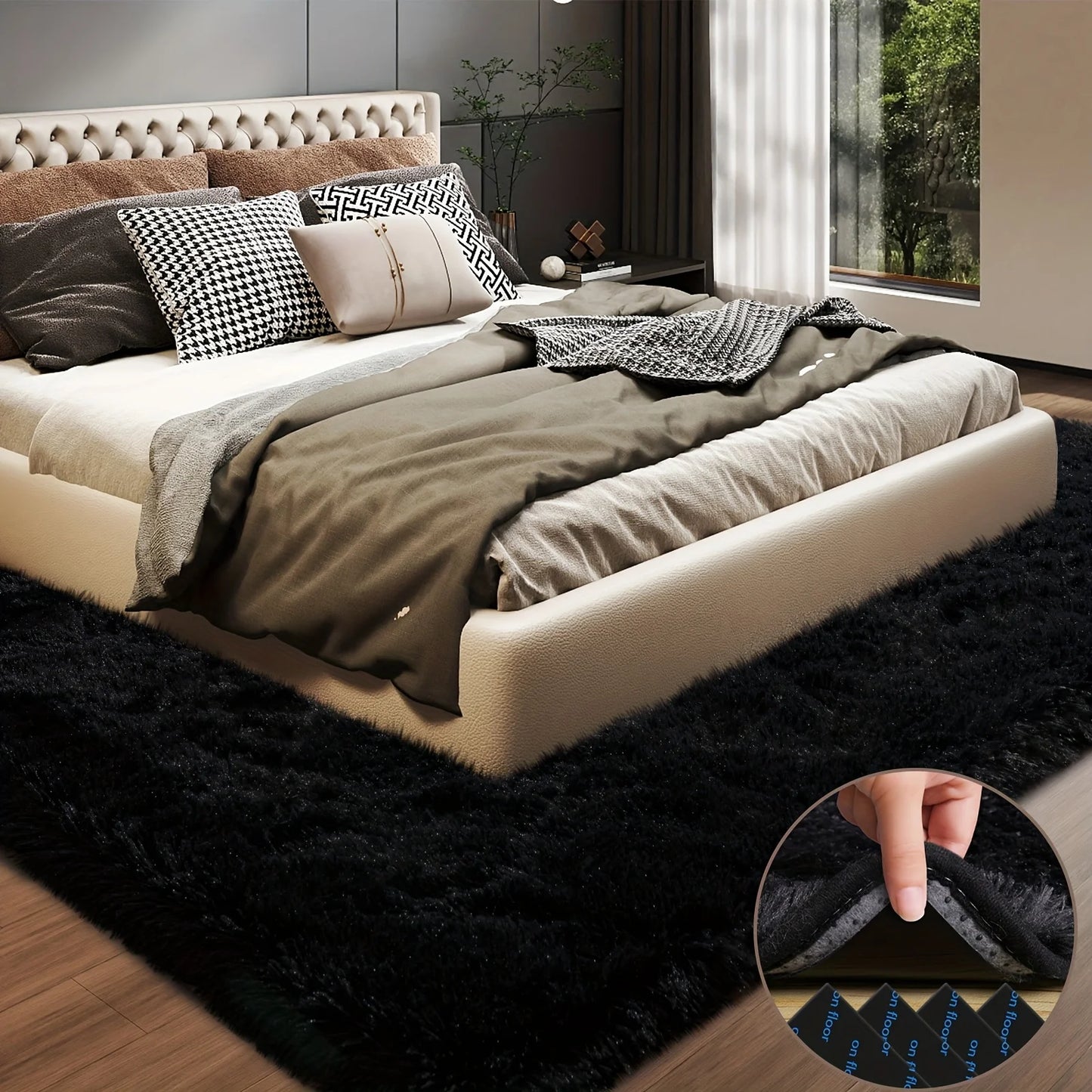 Aubusson Geometric Plush Rug 100 Percent Polyester Bedroom Decor