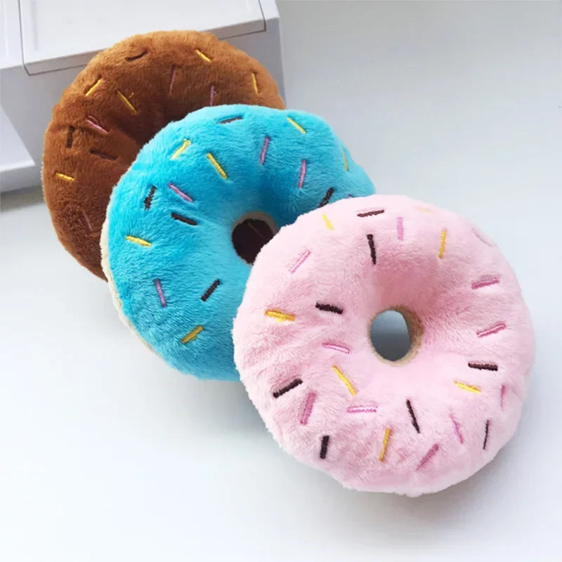 PetMundo Soft Donut Dog Toys Plush Squeaky Interactive Chew Toy