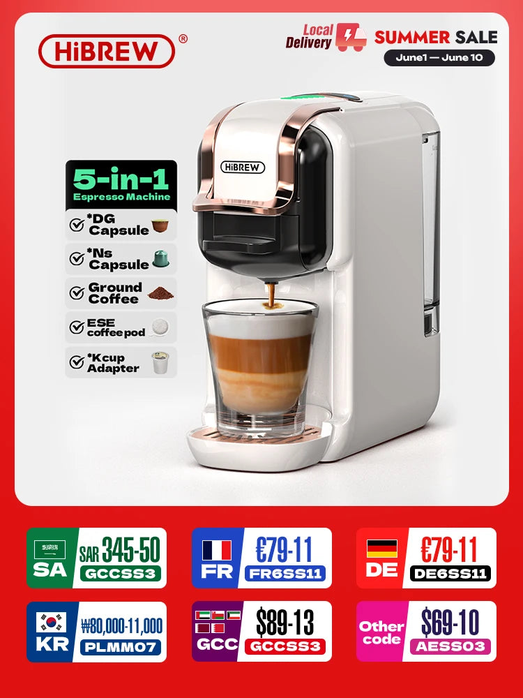 HiBREW 5 In 1 Espresso Coffee Machine Capsule ESE Pod