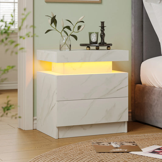 Cubehom LED Nightstands With 2 Drawers And RGB Lighting