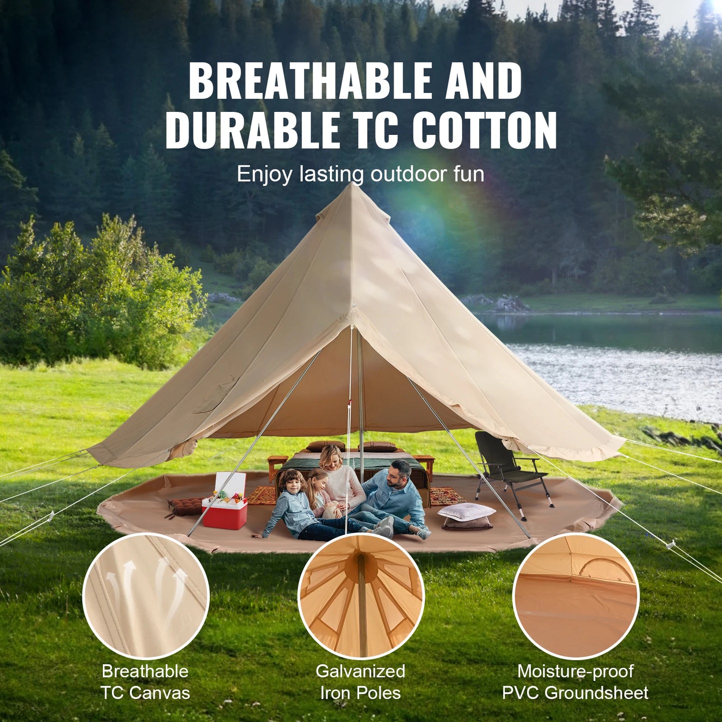SucceBuy Canvas Bell Tent For Camping Up To 8 People