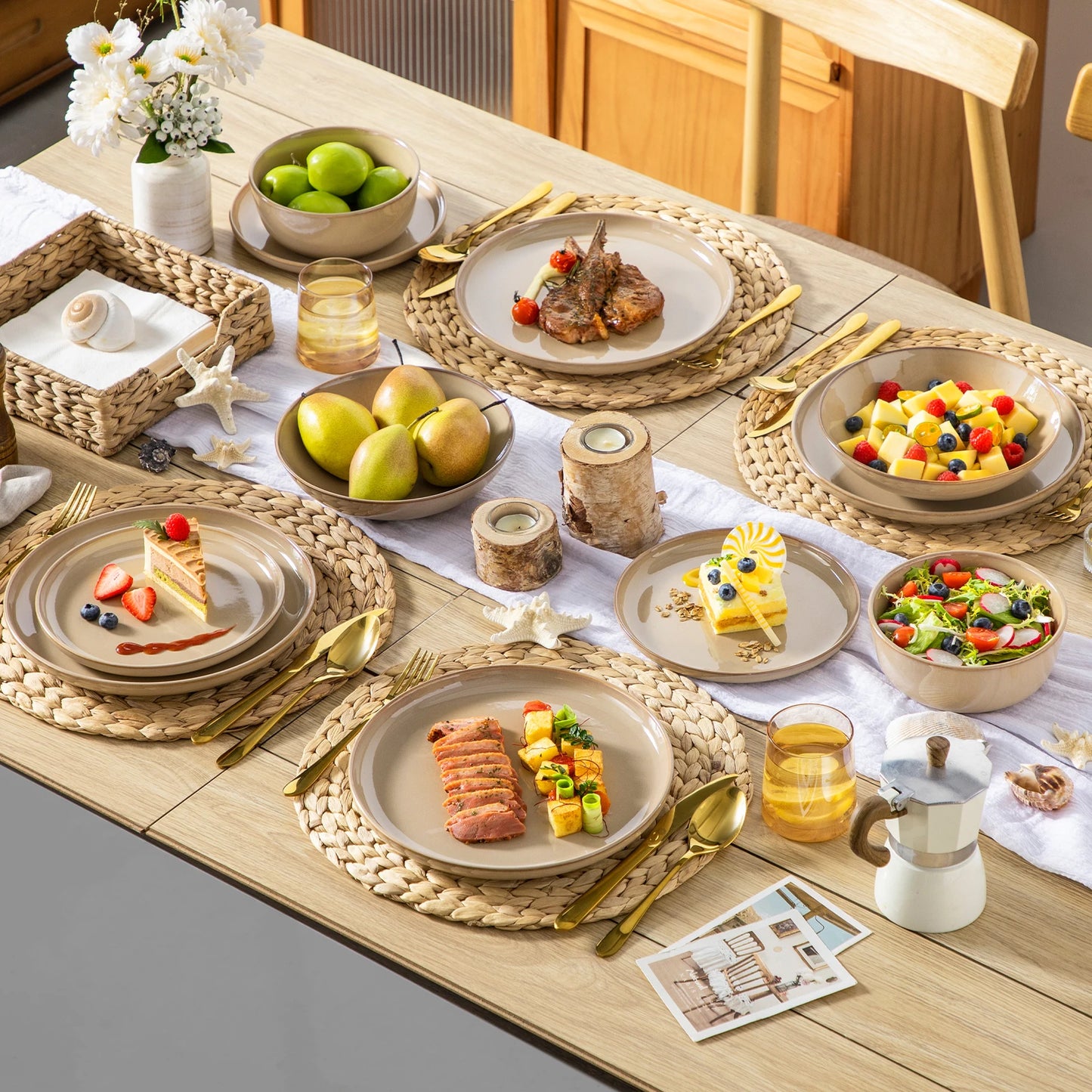 Malacasa Reactive Glaze Ceramic Stoneware Dinnerware Set