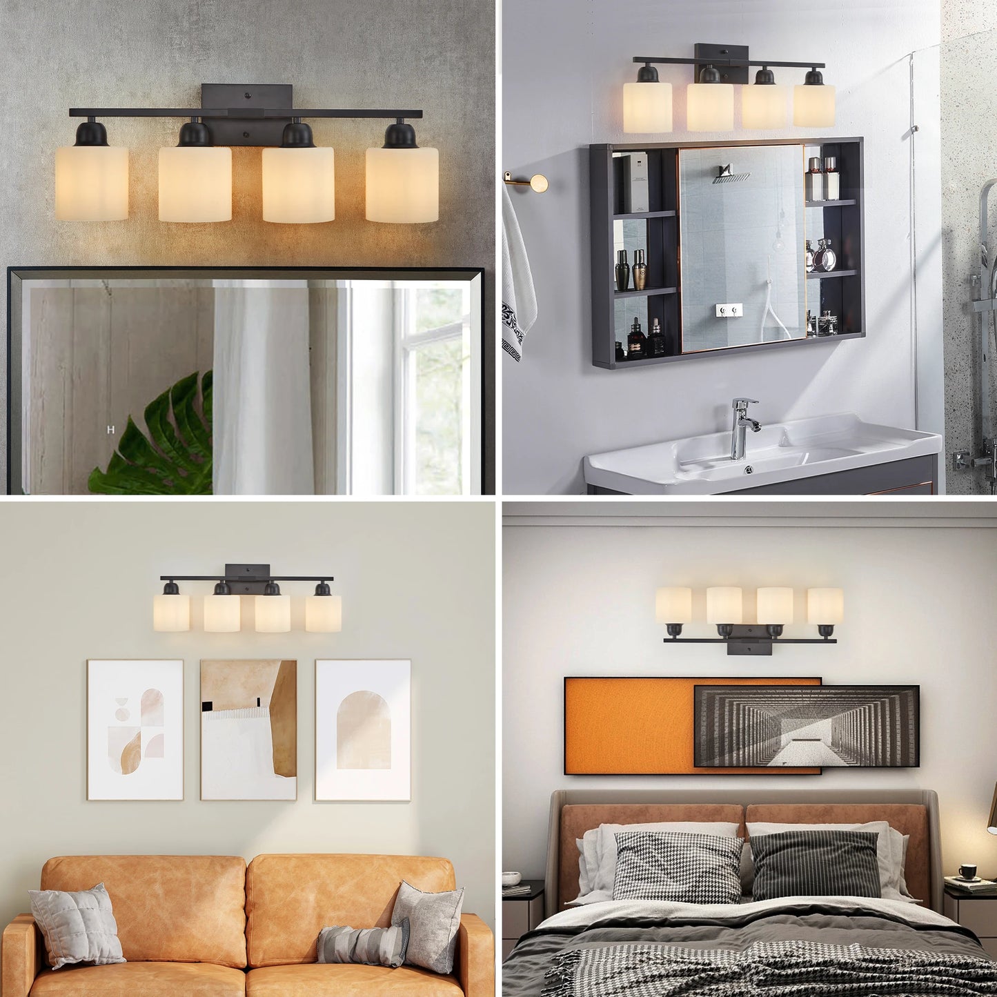 ARLGSITE Four-Light Vanity Light Fixture With Frosted Glass Shade