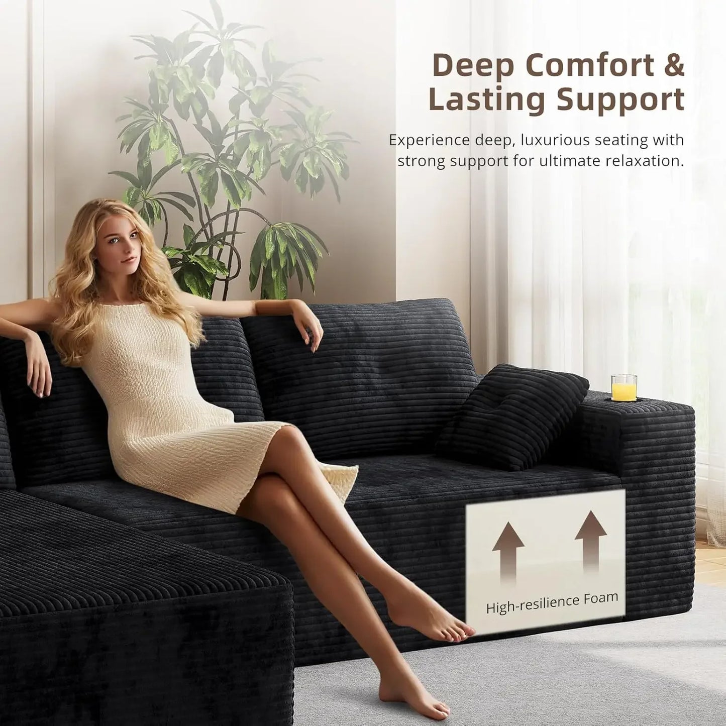 Modular L-Shape Sectional Sofa With Oversized Chaise And Cloud Comfort