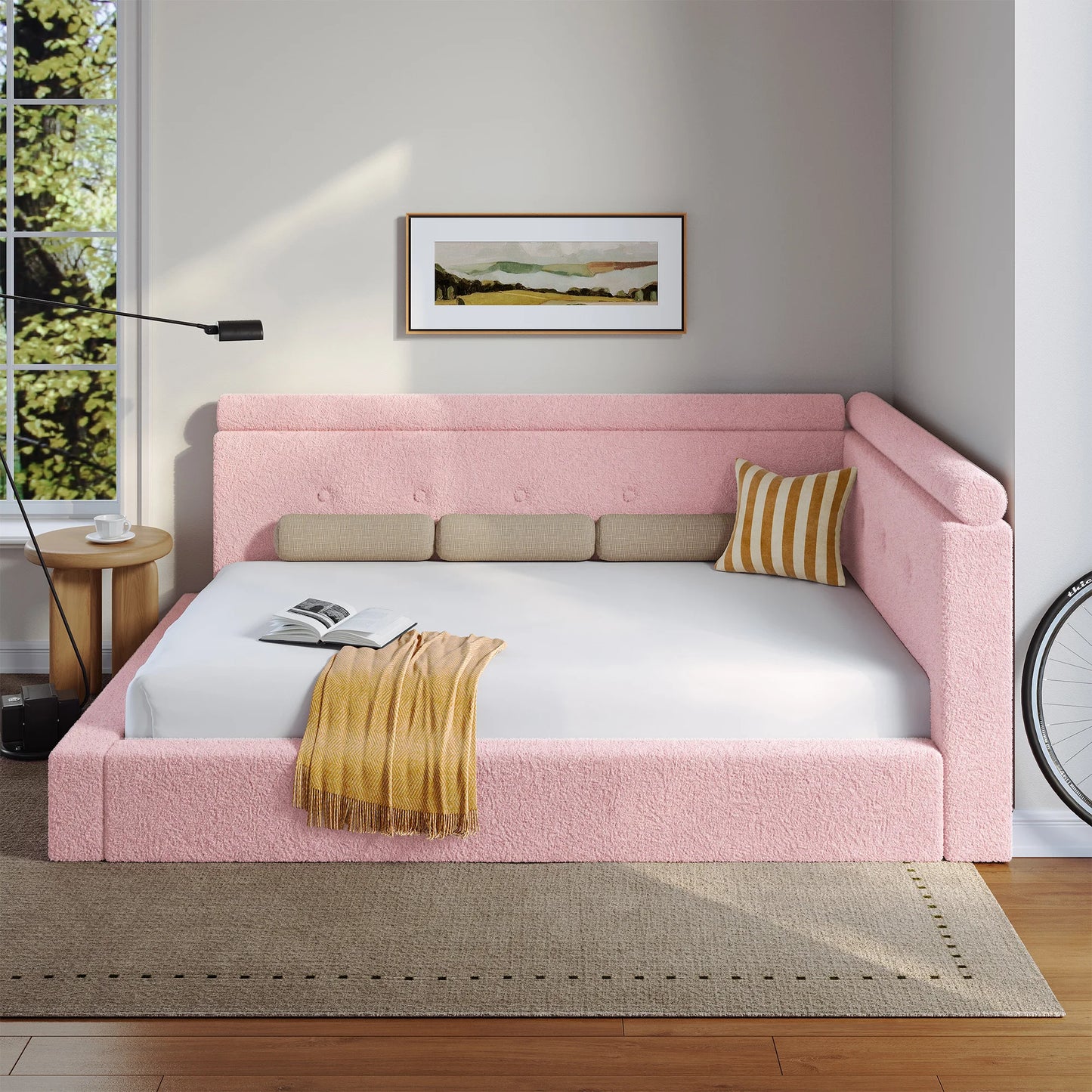 EnHomee L Shaped Cloud Bed Frame Anti Collision Foam Padding