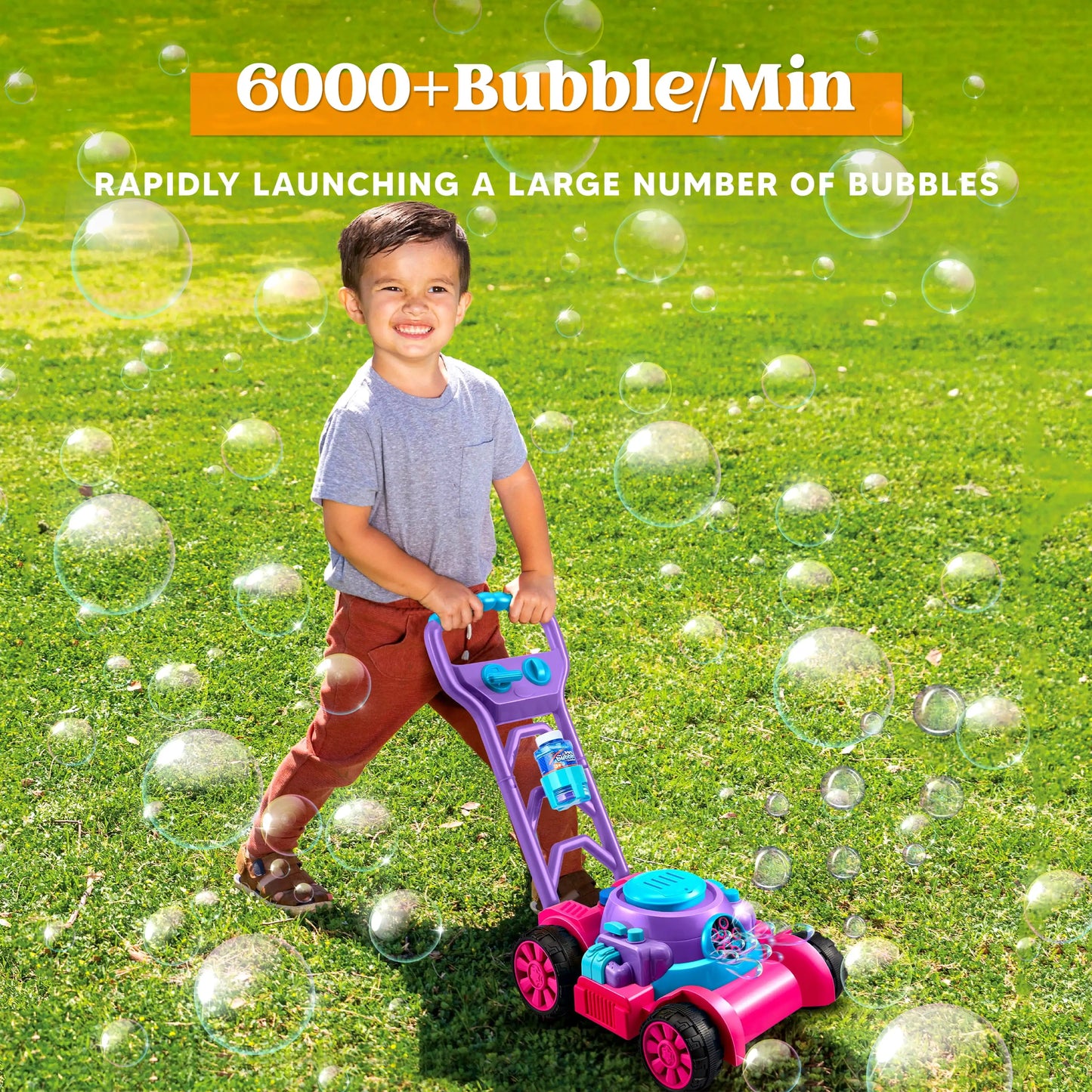 Joyfy Bubble Blower Lawn Mower Toy for Kids 3-6 Summer
