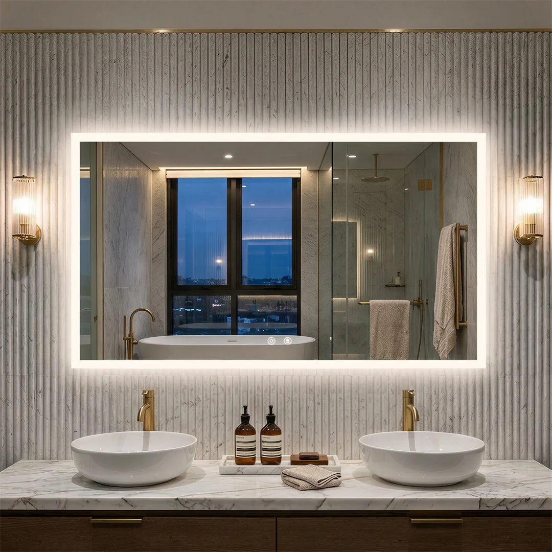 LUVODI LED Rectangular Wall Mount Vanity Mirror Defog 3 Temp