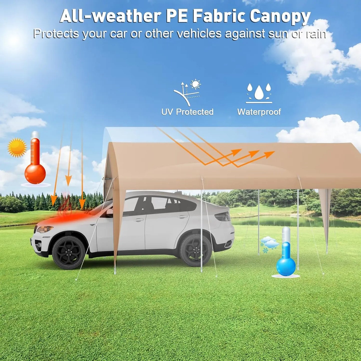 Heavy Duty Carport Shelter With 180g PE Canopy And Steel Frame