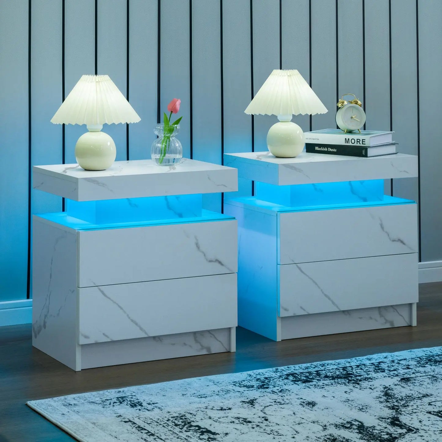 Cubehom Nightstand Set of 2 with LED Drawers for Bedroom