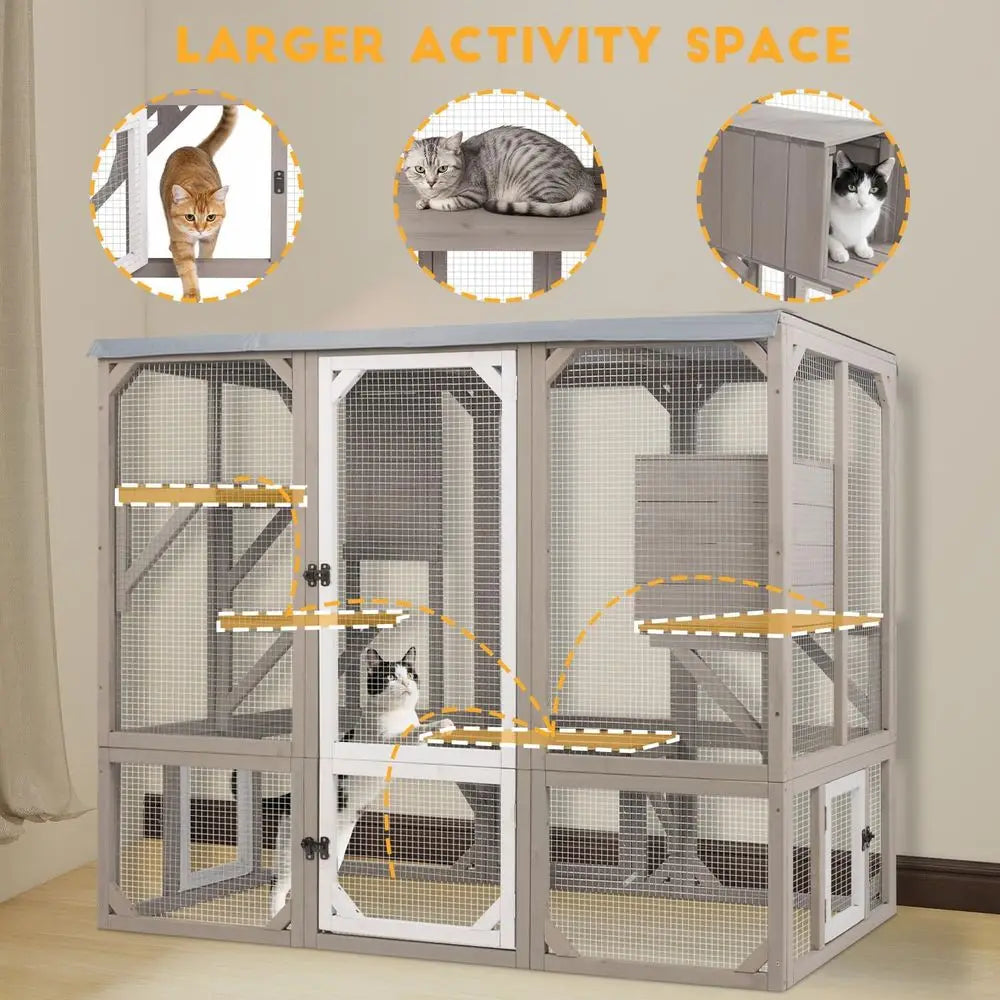 Weather Resistant Outdoor Cat Catio With Multiple Secure Platforms