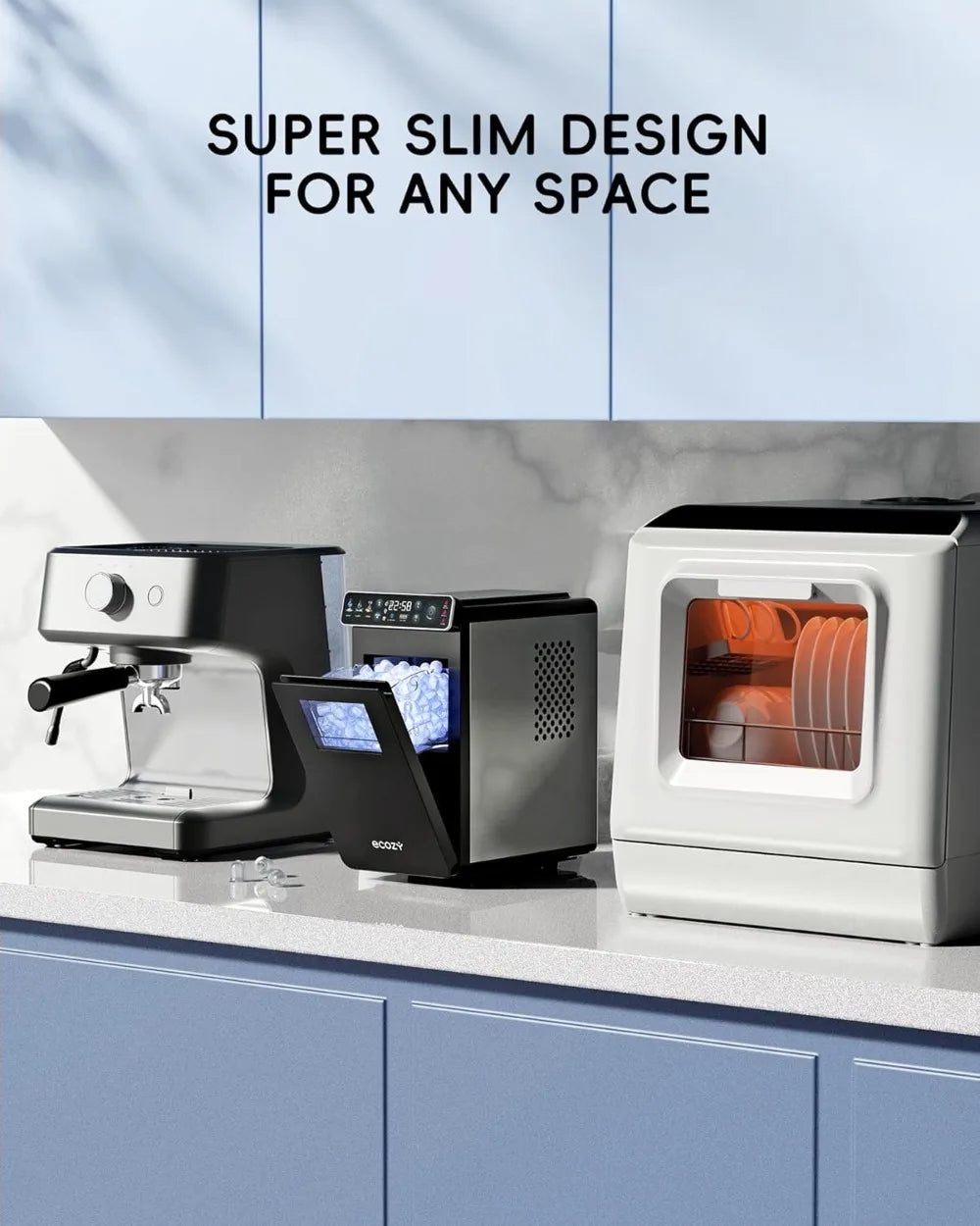Countertop Ice Maker Ultra Slim With Full Color Panel Timer