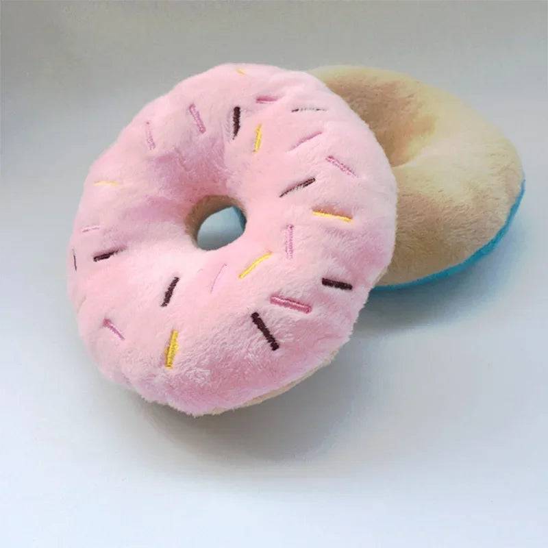 PetMundo Soft Donut Dog Toys Plush Squeaky Interactive Chew Toy