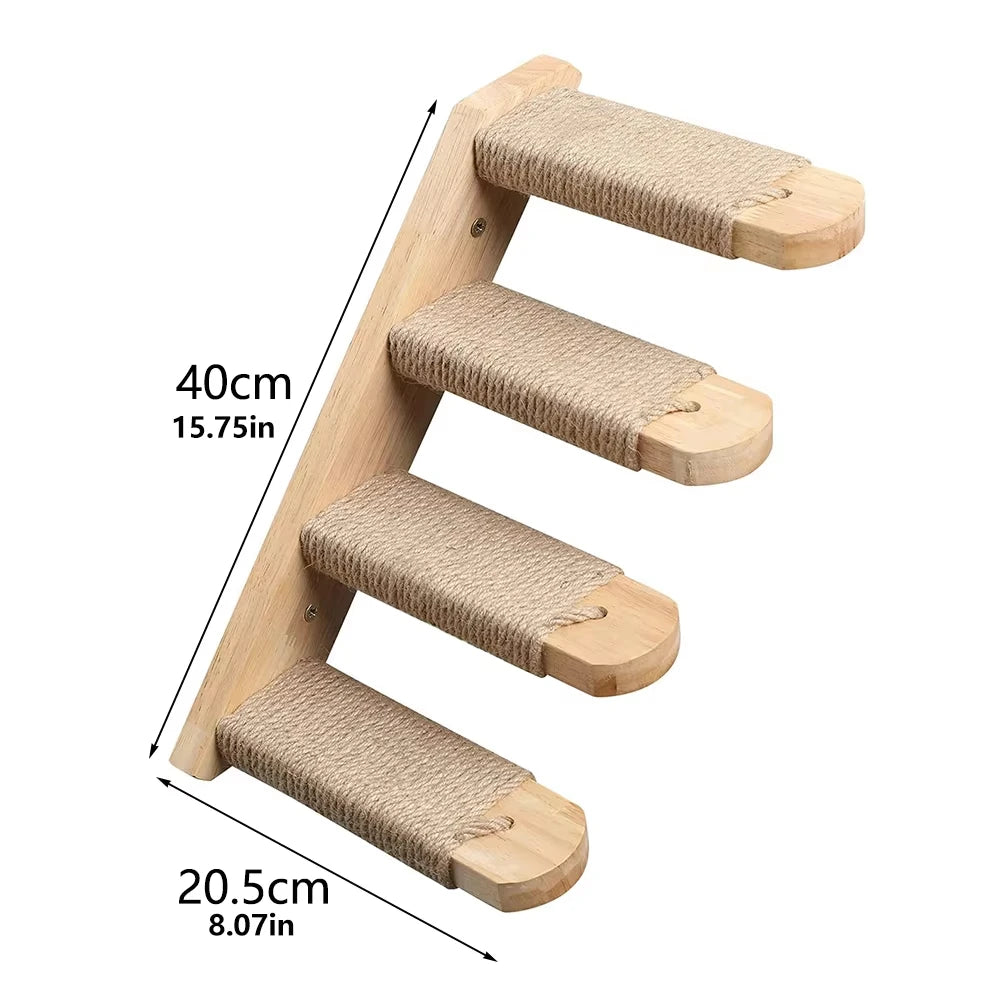 CWV Wall Mounted Cat Shelves Solid Pine Wood Perch Set
