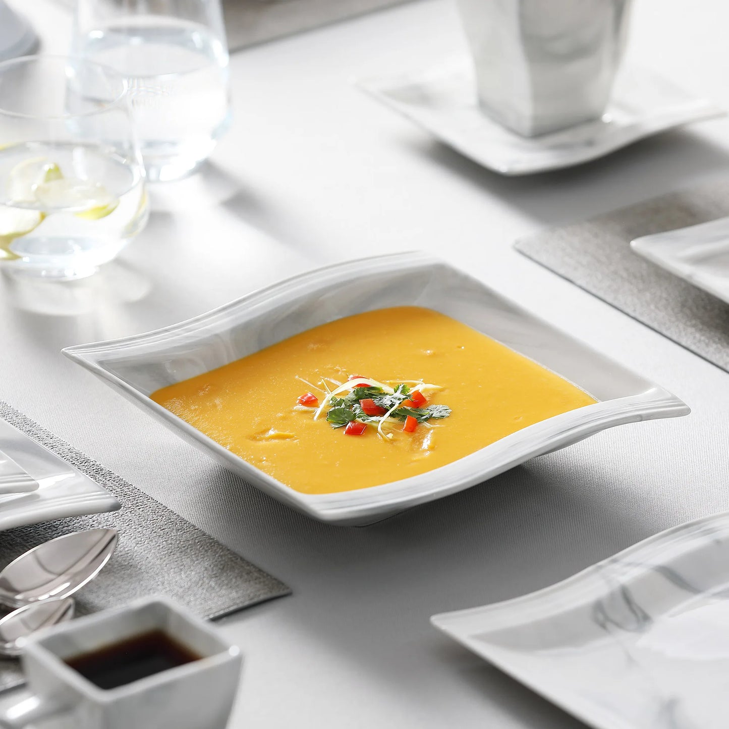 Malacasa Marble Porcelain Dinnerware Set With Cups And Saucers