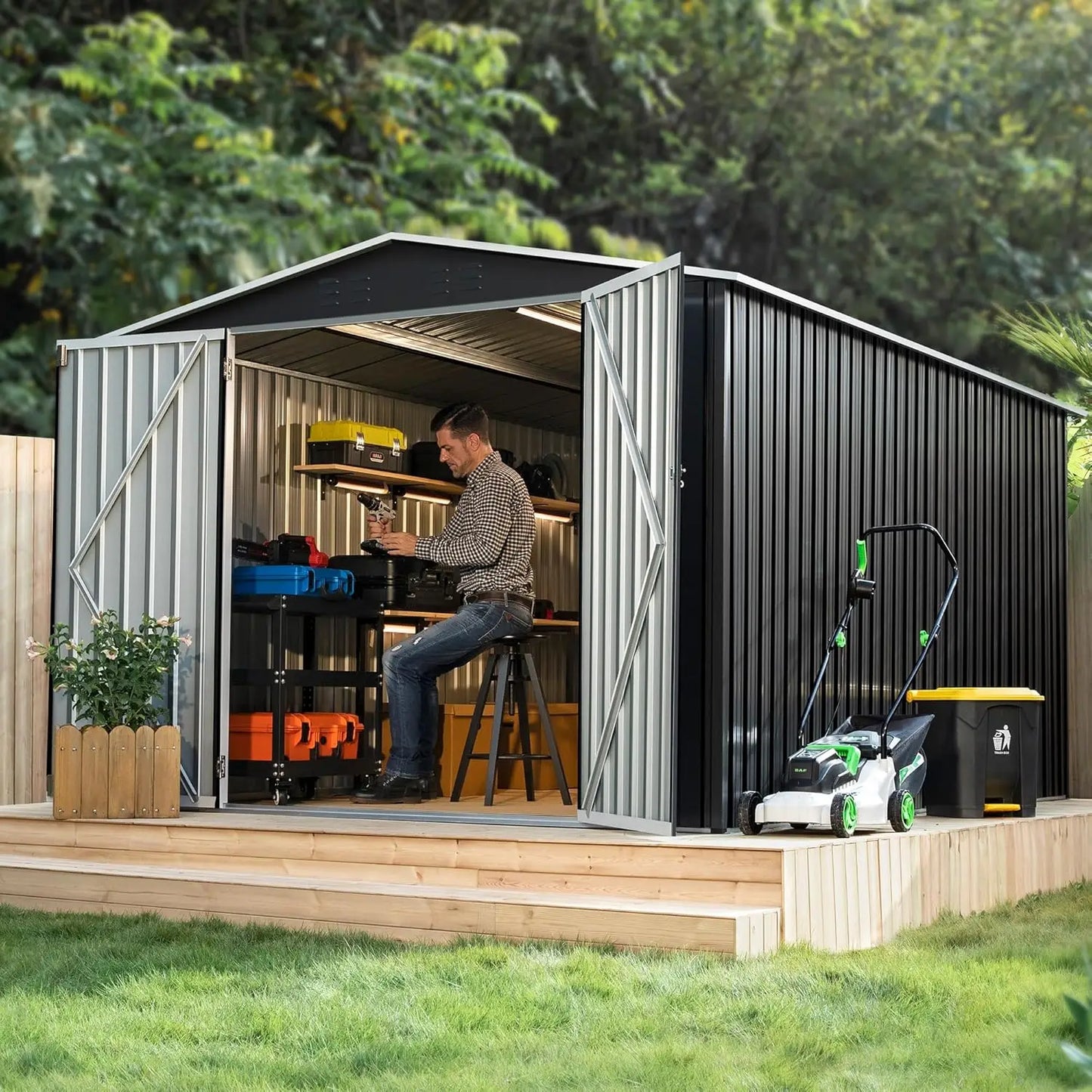 Outdoor Metal Storage Shed With Reinforced Frame Waterproof Customized