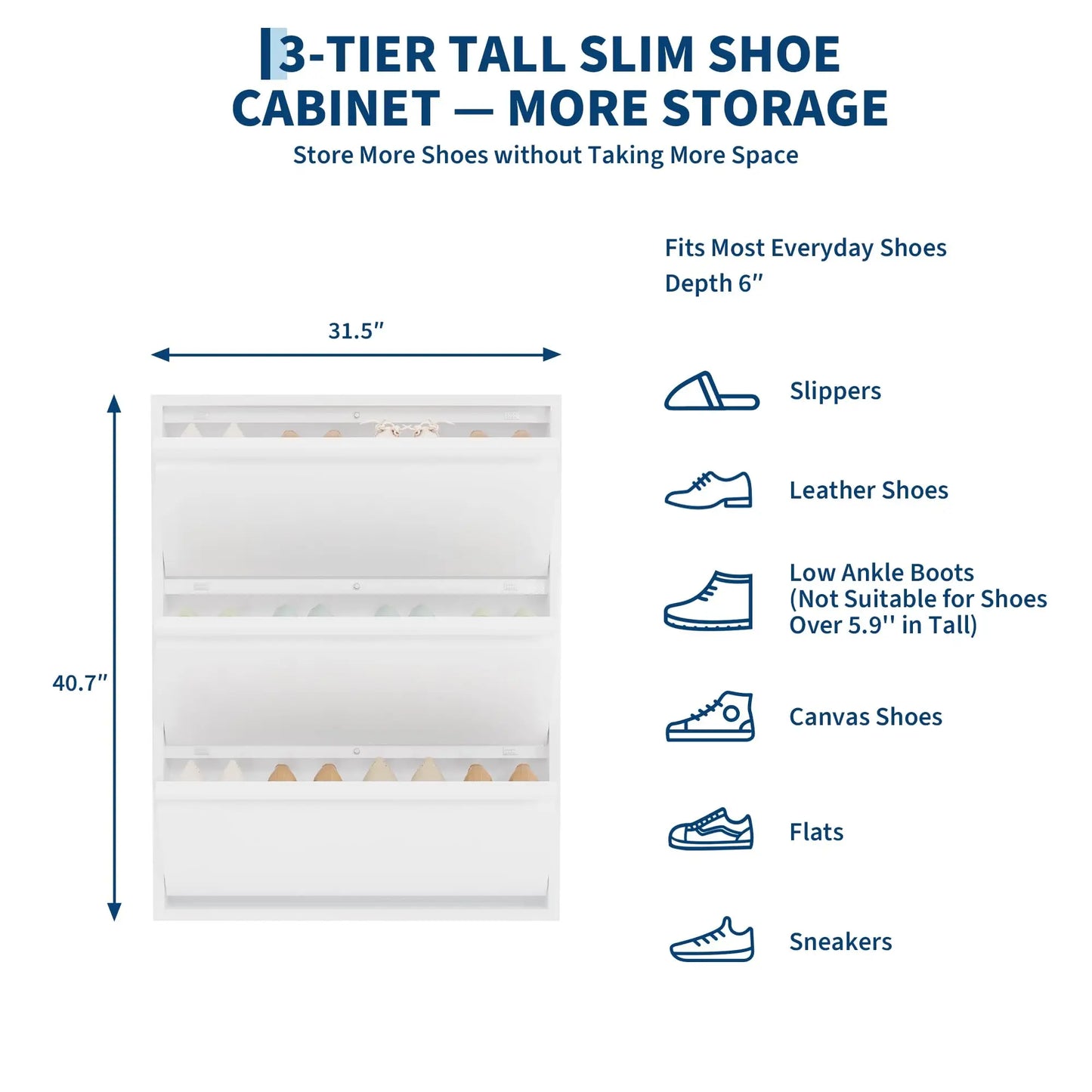 HiMISS Slim Metal Entryway Shoe Cabinet With Three Drawers