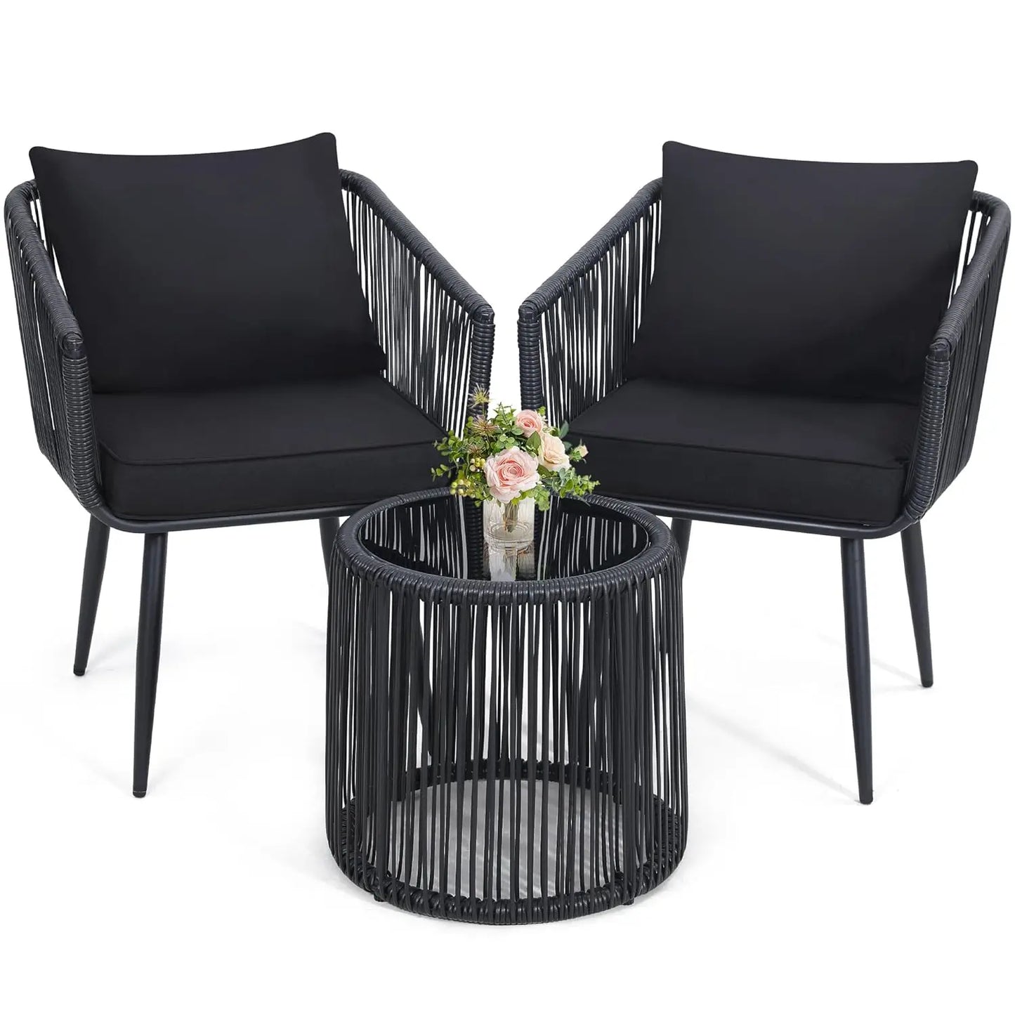 4 Piece Patio Bistro Outdoor Furniture Set Wicker Sofa and Table for Backyard