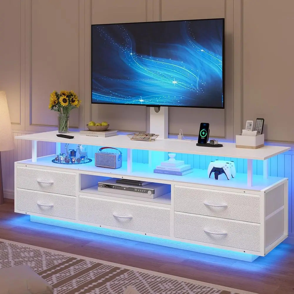 Modern TV Stand with Integrated Power Outlets and Storage