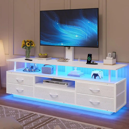 Modern TV Stand with Integrated Power Outlets and Storage
