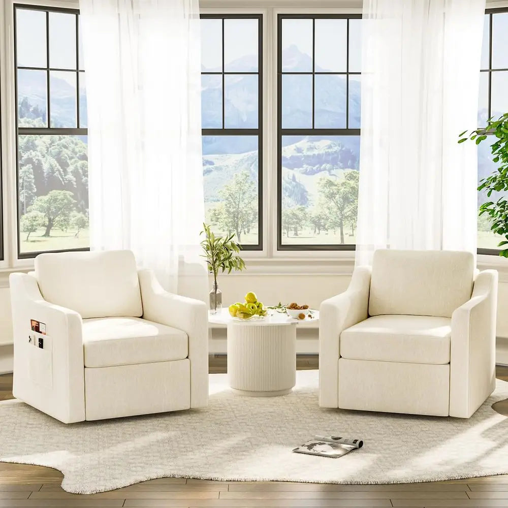 Contemporary Upholstered Chenille Swivel Accent Chair Set