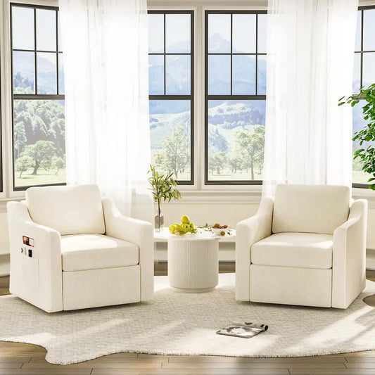 Contemporary Upholstered Chenille Swivel Accent Chair Set