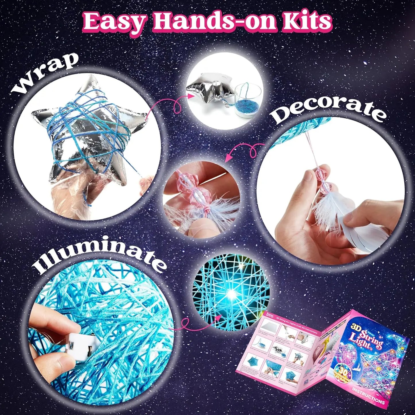 Joyfy 3D String Art Kit Light Up Multicolor LED Bulbs
