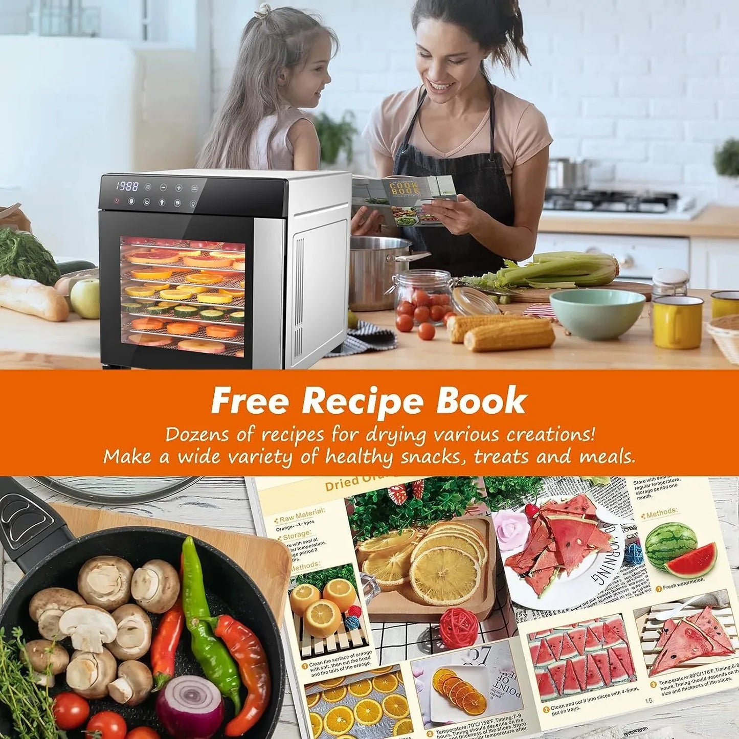 SNDOAS 8 Tray Stainless Steel Food Dehydrator 4 Presets 600W