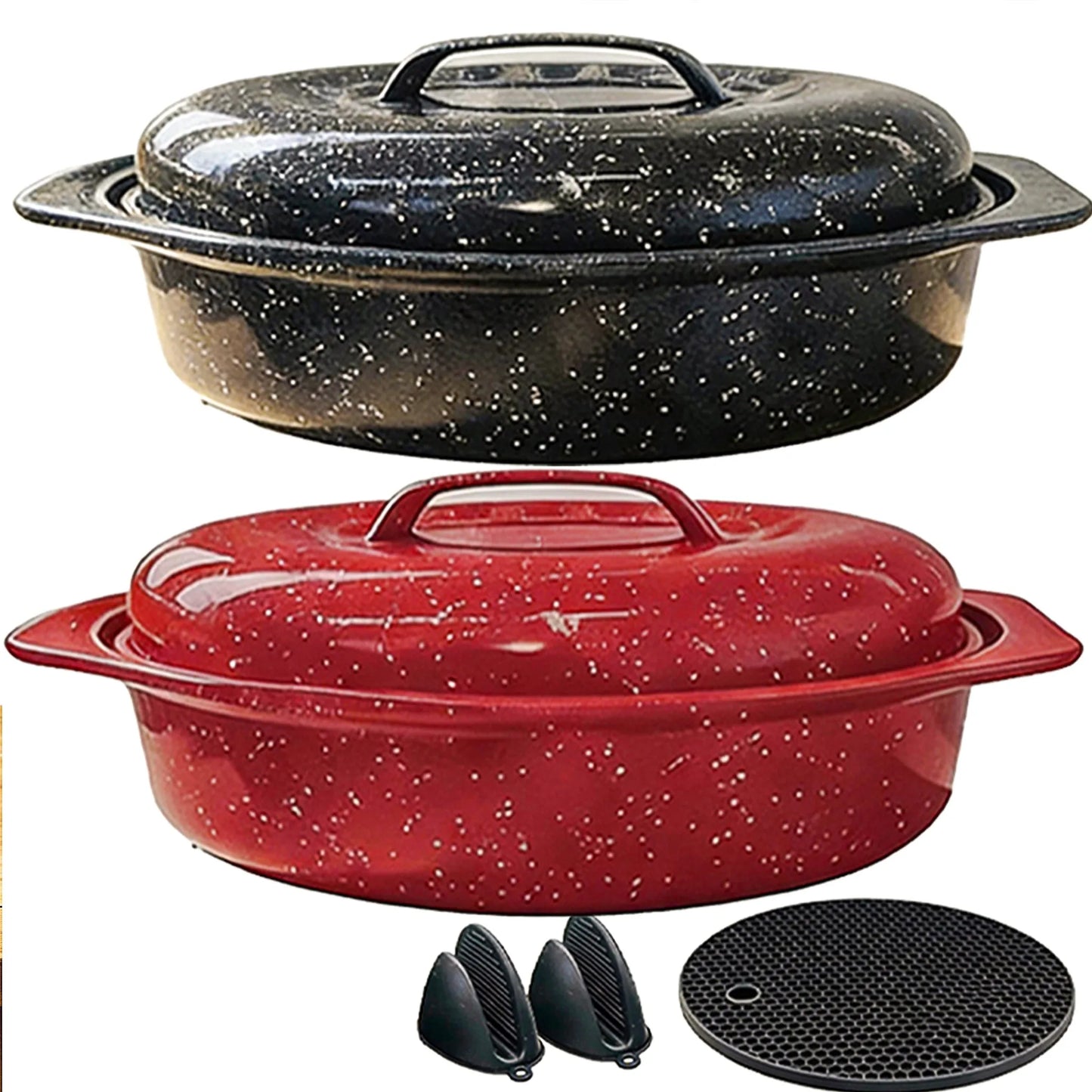 Enameled Oval Roaster With Lid, 7lb Poultry Capacity, Dishwasher Safe