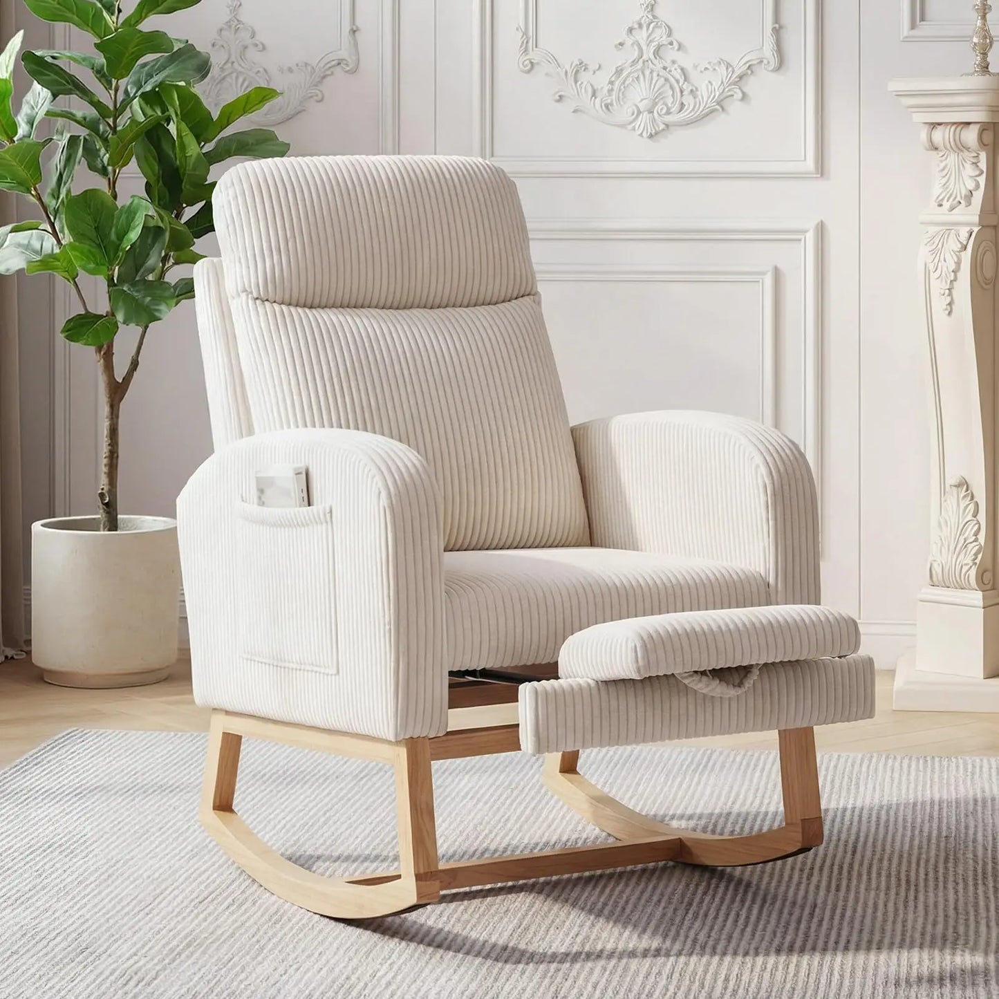 Modern Corduroy Nursery Glider Rocker Chair With Footrest