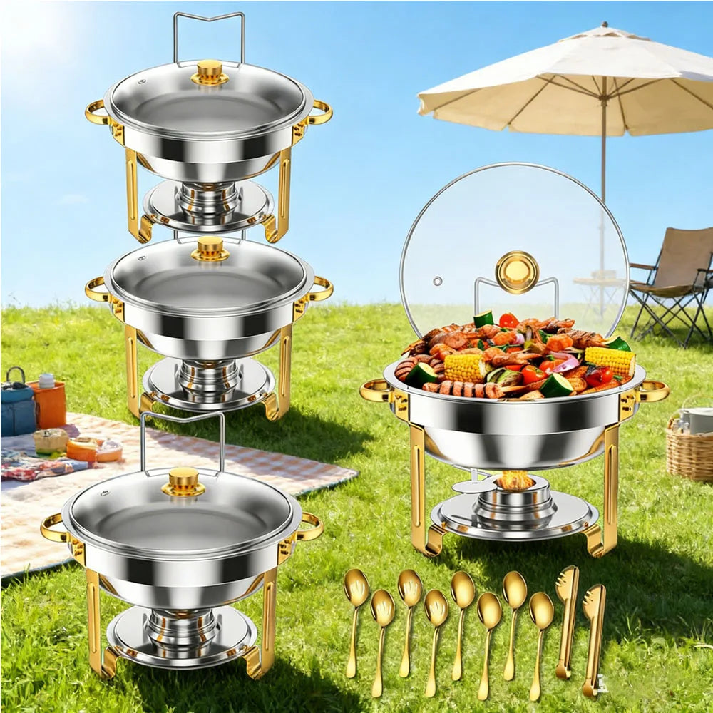 HiMISS Stainless Steel Chafing Dish Buffet Set With Glass Lids