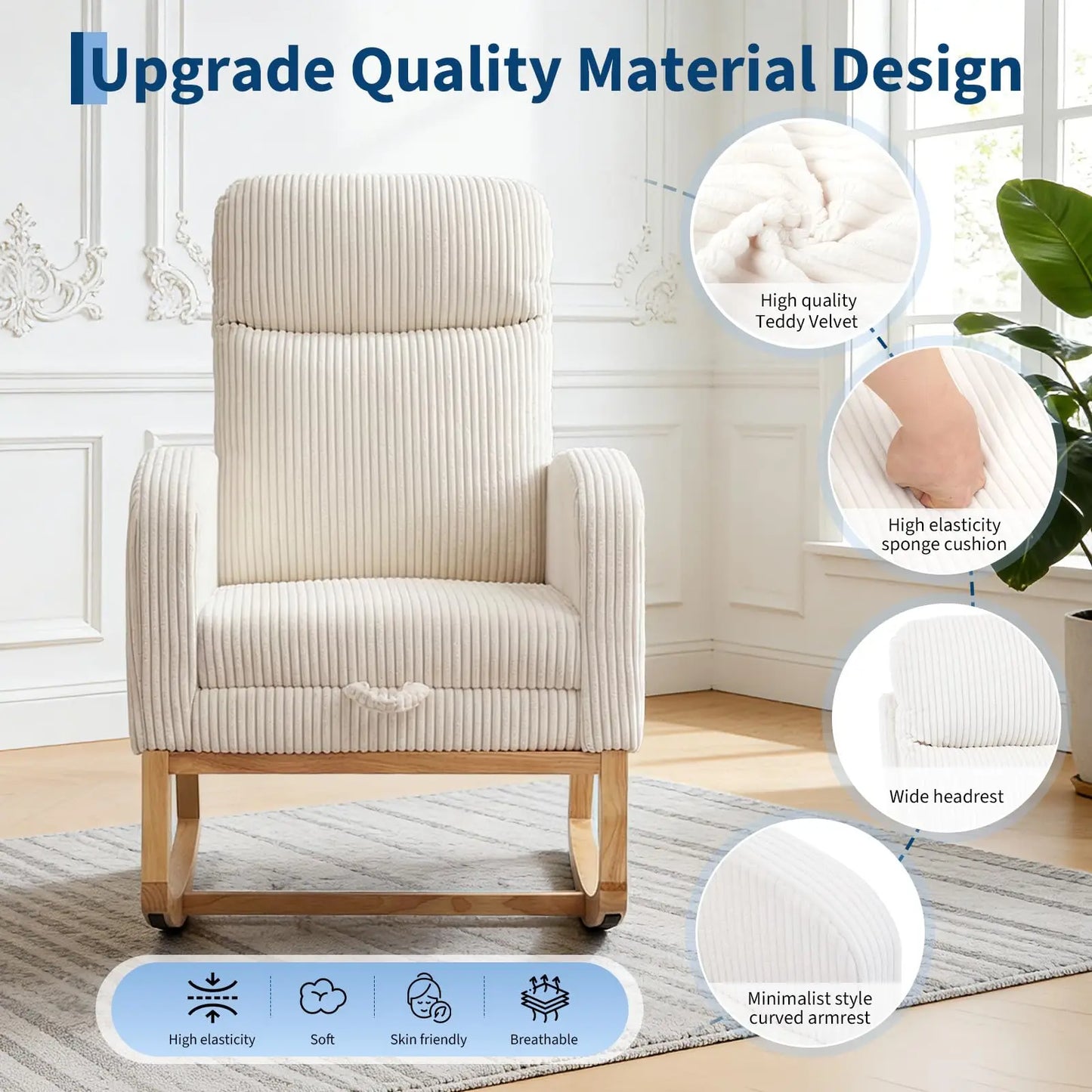 Modern Corduroy Nursery Glider Rocker Chair With Footrest
