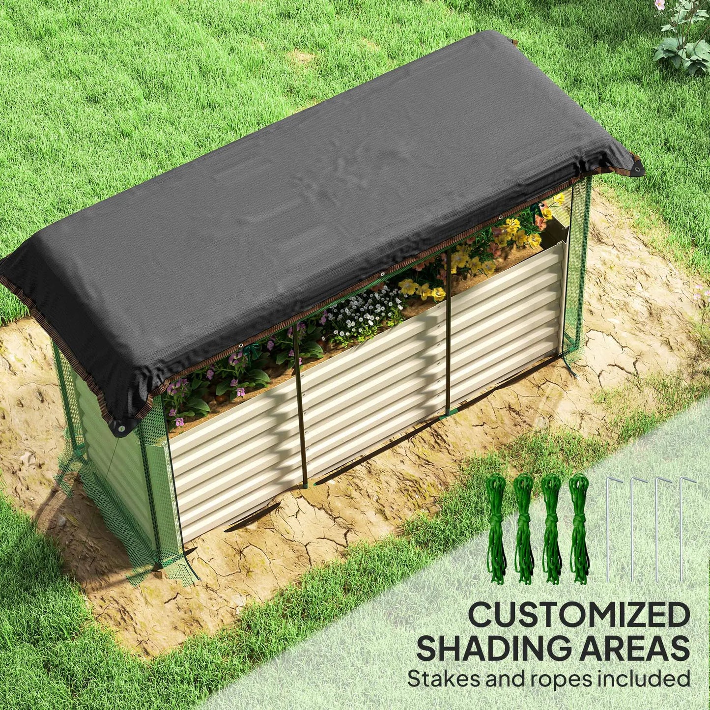 Galvanized Raised Garden Bed With Crop Cage And Shade Cover