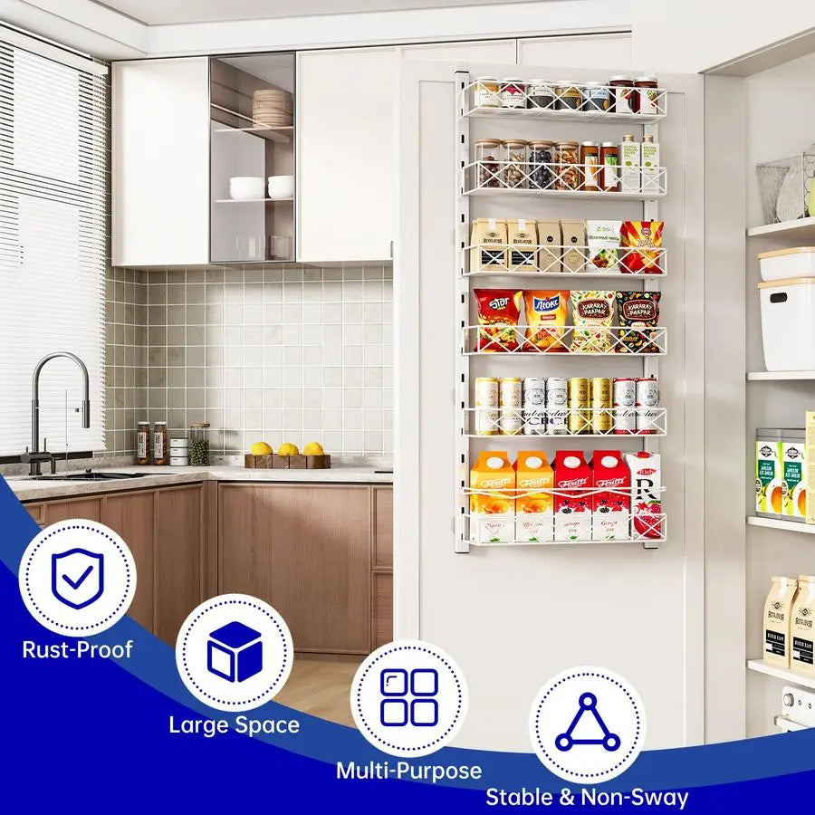 Over The Door Organizer 6 Tier Pantry Door Shelf With Adjustable Basket