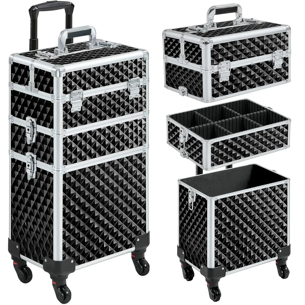 YTYIN 3 In 1 Rolling Makeup Train Case With Swivel Wheels