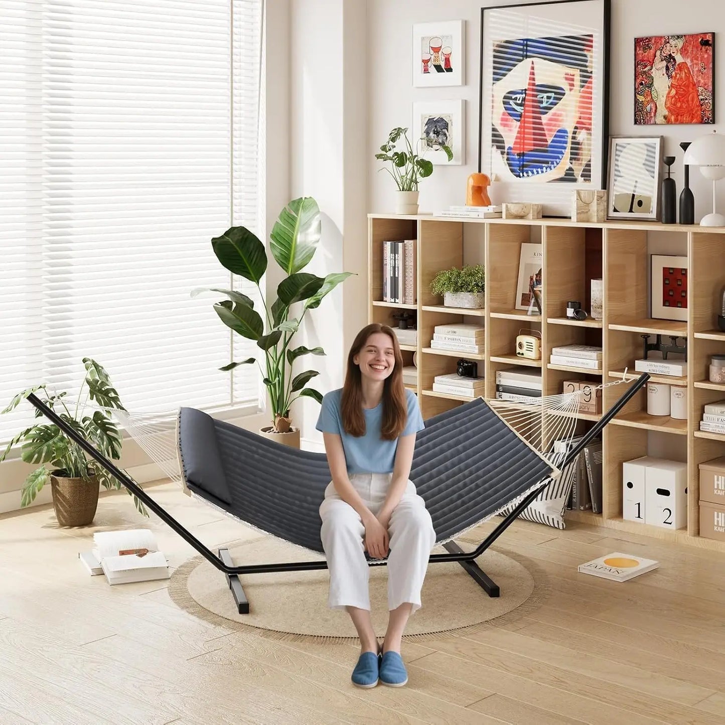 HiMISS Portable Double Hammock With Stand For Outdoor Patio Garden